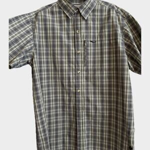 Columbia Mens Plaid Fishing Shirt XL Yellow Gray Short Sleeve Hiking Gorecorp